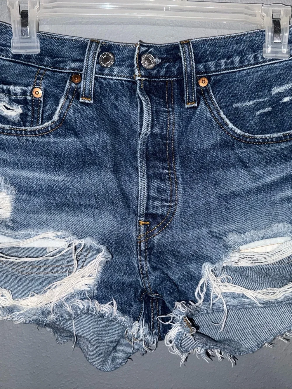 Levi's Light Blue Ripped Denim Cutoff Shorts